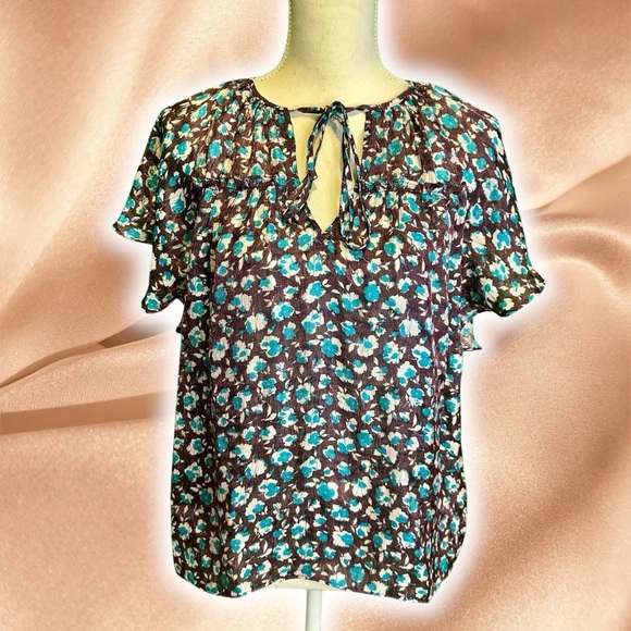 NWT Ramy Brook NY ‘Sidney’ Tie Neck Silk-Blend Top in “Roco” Floral Size Small - Picture 3 of 16